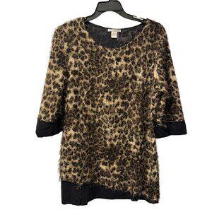 Alberto Makali Leopard Print Textured 3/4 Sleeve Tunic Top Sz XL